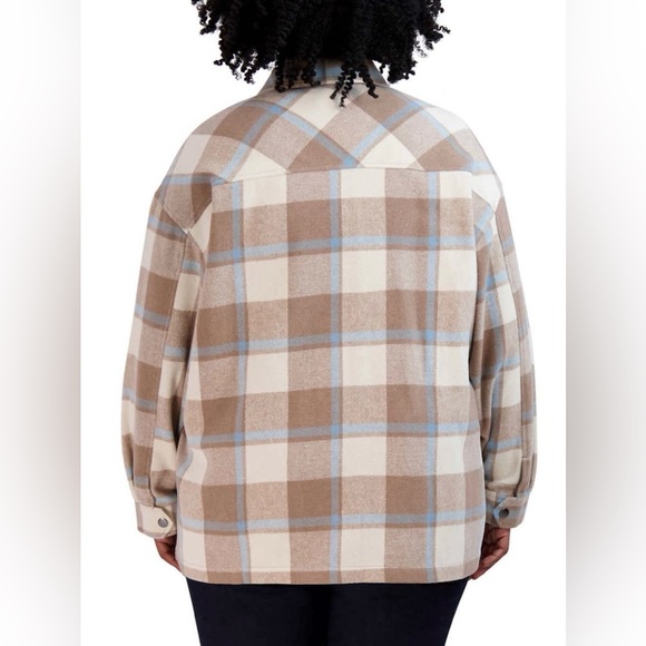 HFX Women's Heavy Flannel Plaid Shirt Jacket (Blue/Camel, Size M) - Picture 9 of 13